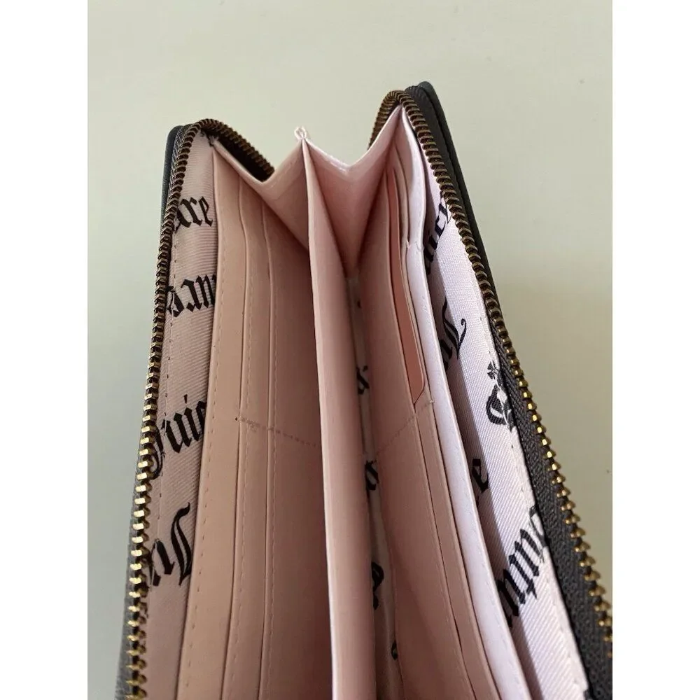 Juicy Couture Juicy Romance Gusset Single Large Zip Around Wallet Chocolate‎ NEW